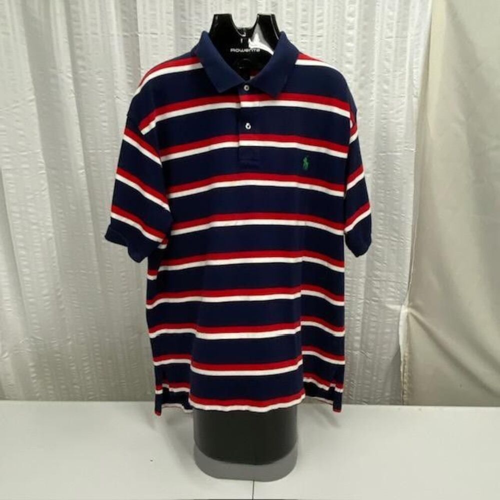 Polo Ralph Lauren Mens 2XB Big Tall Polo Shirt Navy Red White Stripe Cotton